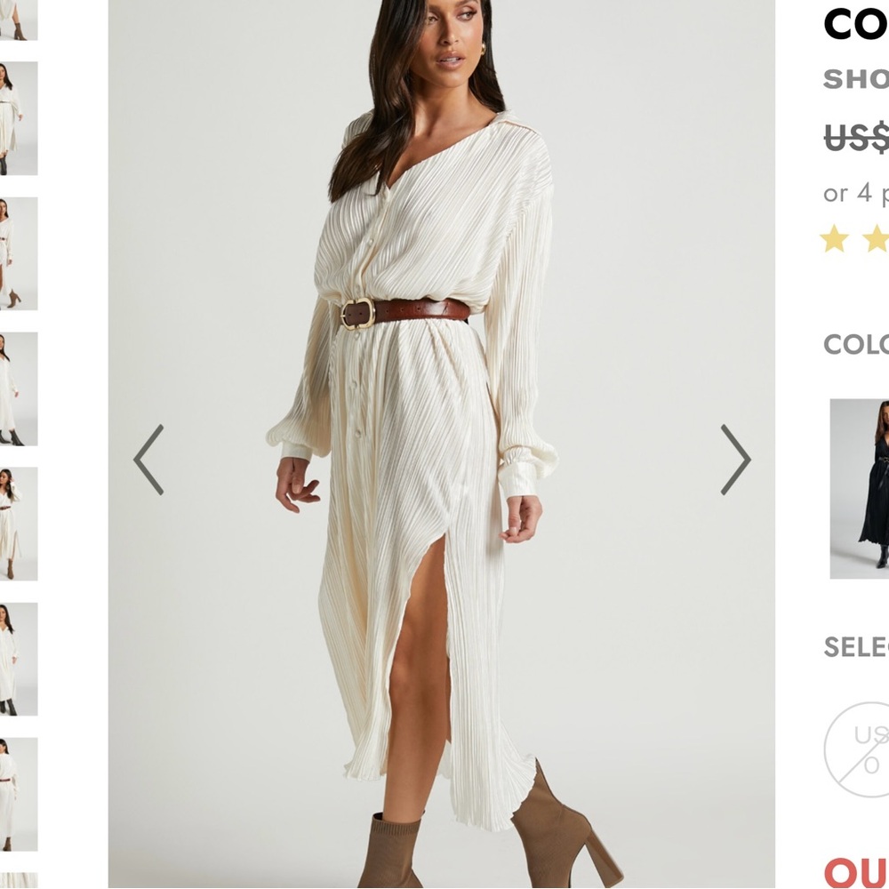 Showpo Donelli Midi Dress - Plisse Oversized Collared Shirt Dress In Cream